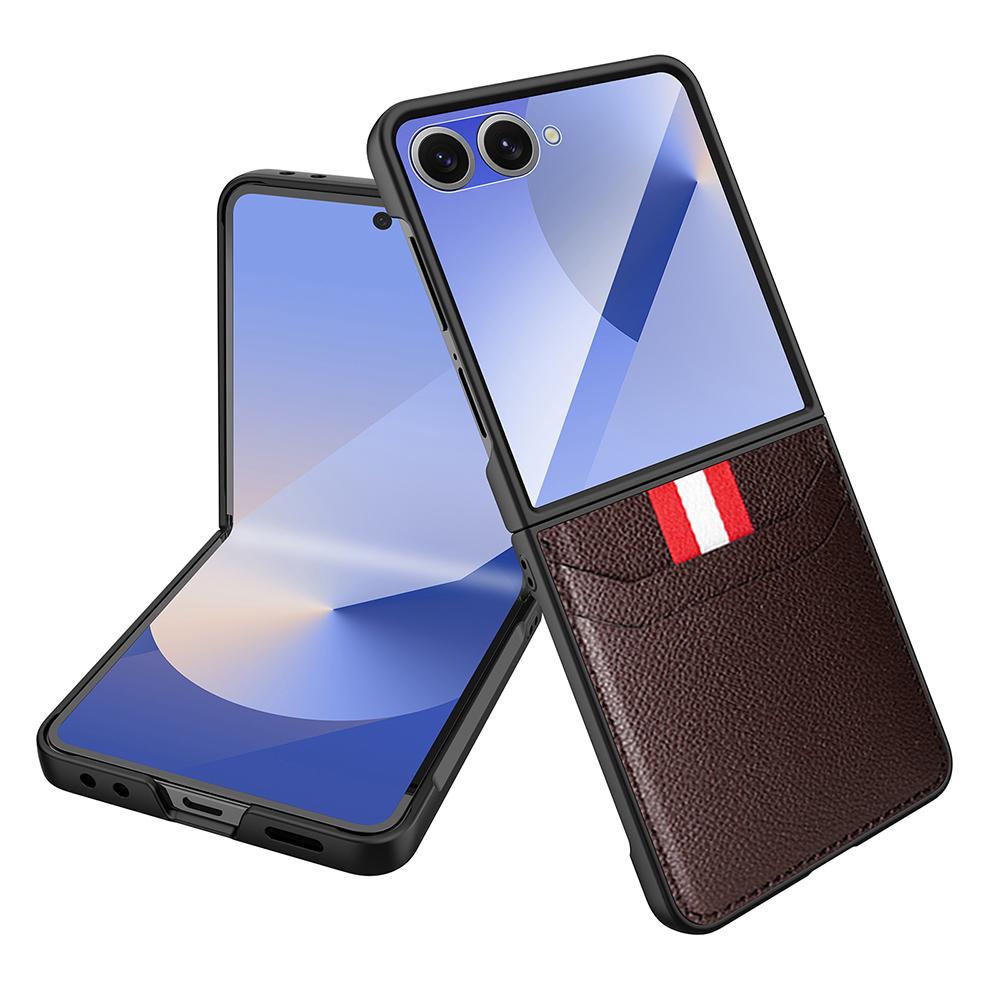 Для Samsung Galaxy Z Flip7 5G Чехол Текстура личи PU+PC Чехол для телефона с пленкой для экрана/объектива