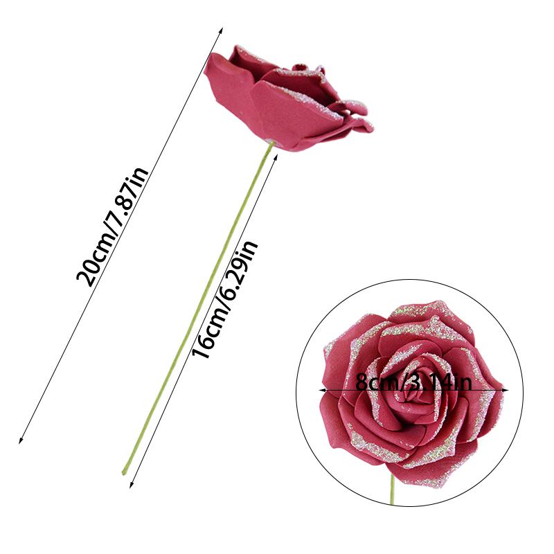 10/20 шт. искусственных розовых цветов со стеблем из пенопласта, блестящий искусственный цветочный букет, свадебные украшения для вечеринки, украшения для дома и сада