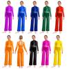 Girls Gymnastics Performance Costume Sheer Mesh Patchwork Wide Leg Metallic Long Sleeve Jumpsuit
