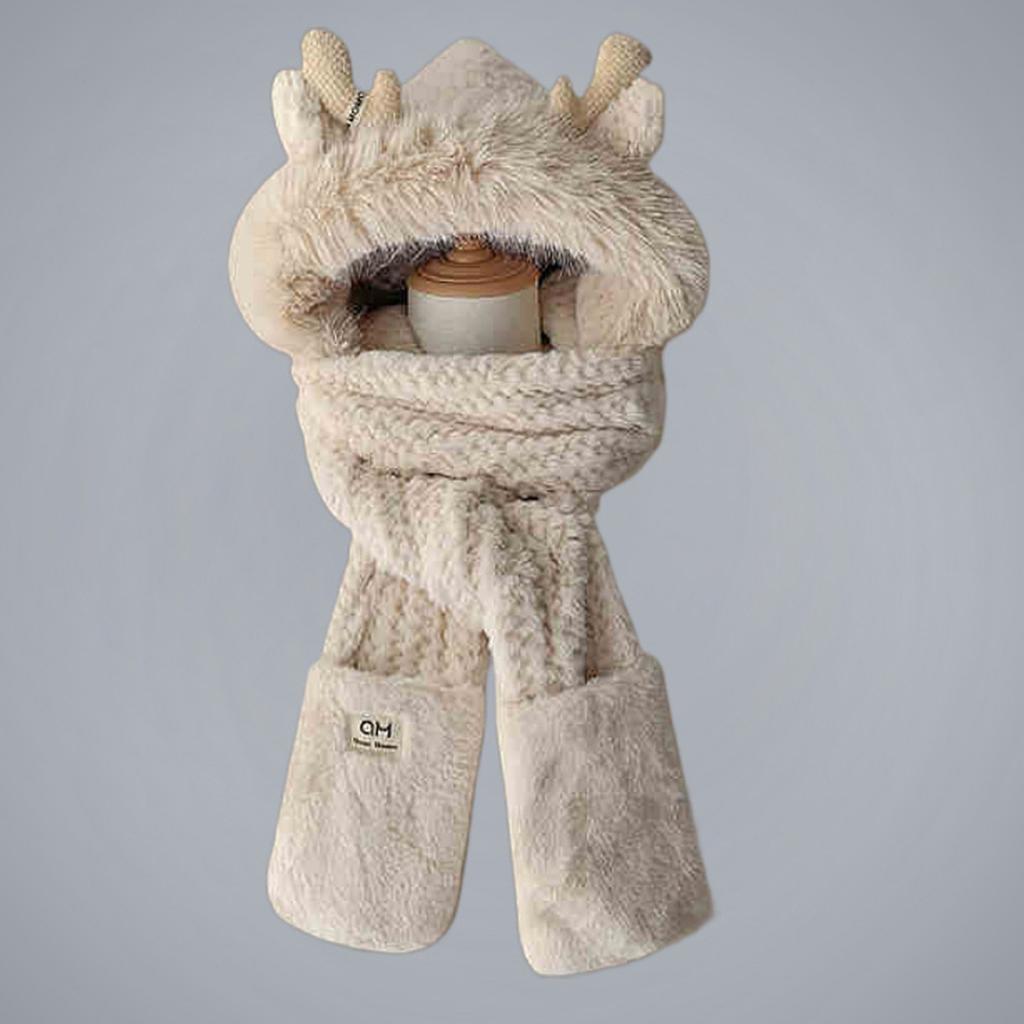 Furry Scarf Hat Gloves Set for Women Outdoor Sports Furry Soft Hat Thickened Headgear Hat for Winter Sports