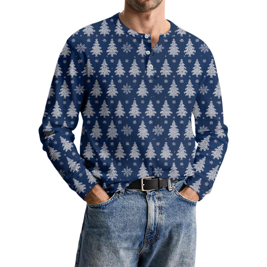 Men's Casual Knit Button-Up Long-Sleeve Shirt