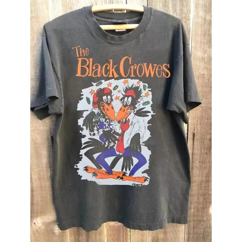 Summer Loose And Breathable Tshirt Top Unisex Cotton Top Rare 90s Black Crow Band Retro Chacoal Tshirt