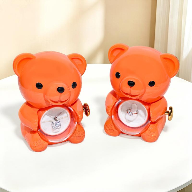 Vibrant Orange 360 Rotating Huggable Bear Jewelry Box Flower Gift Box ABS Material Jewelry Case Factory Price