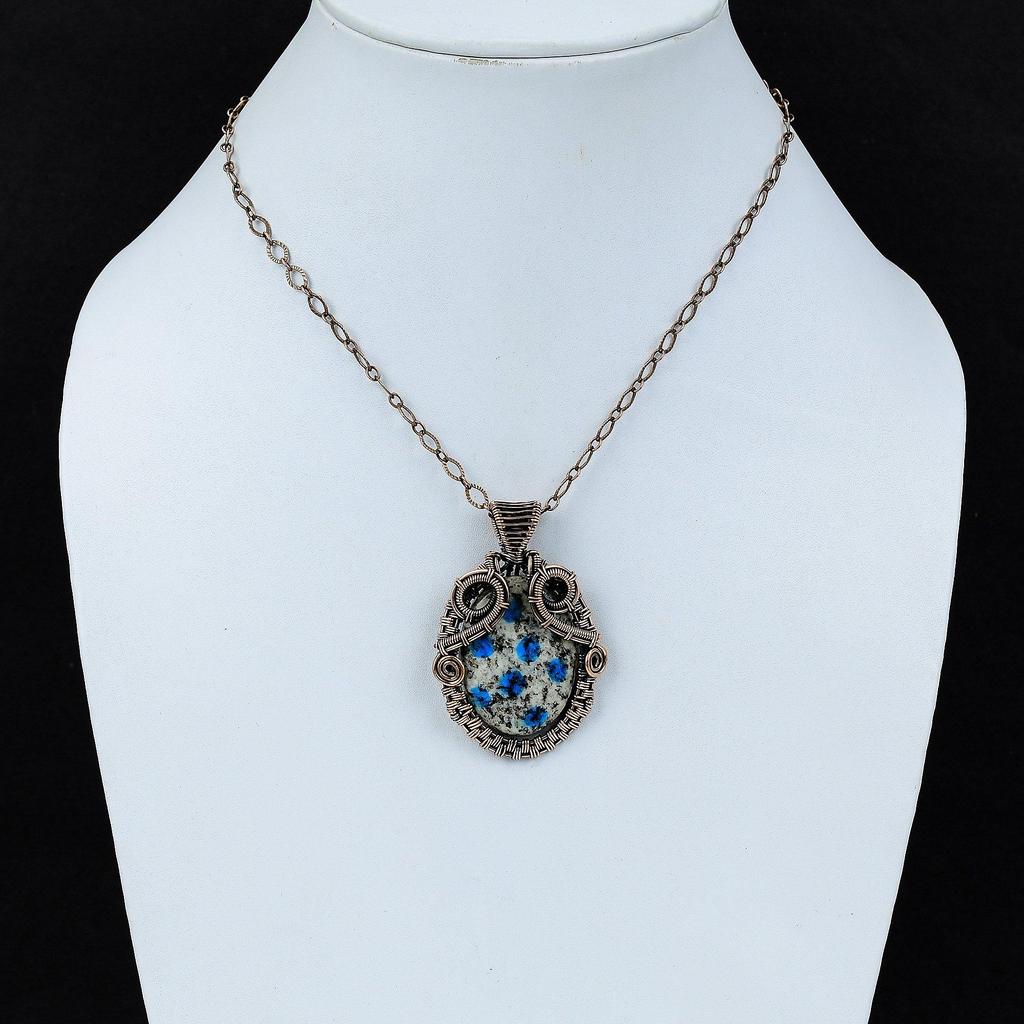 Кулон из яшмы K2, медная проволочная обертка, подвеска ручной работы с драгоценными камнями, медная бижутерия, дизайнерская подвеска, подарок для матери, проволочная обертка