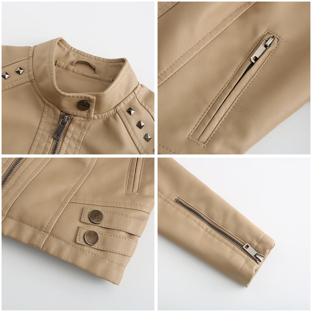 Women Faux Leather Jacket Cropped Zip Up Motorcycle Short PU Moto Biker Outwear Fitted Slim Coat with Pockets Stylish Rivets Punk Rock Fashion Blazer