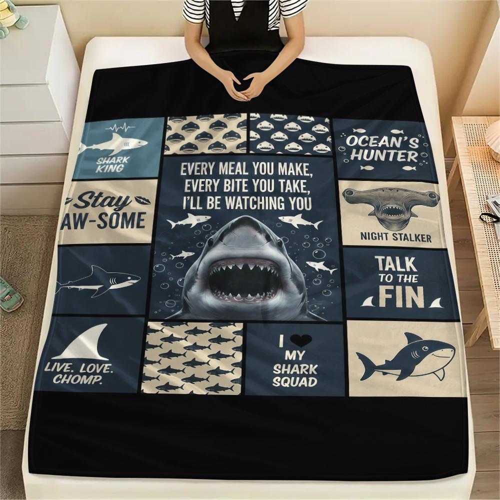Splicing Elephant Shark Cat Print Flannel Blanket,High quality Comfortable for All Seasons,Home Decor,Warmth and Comfort,Perfect for Christmas Gifts
