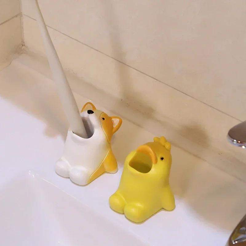 Держатель для зубных щеток с мультяшными животными, милый корги, акула, подставка для хранения, щетка для макияжа, канцелярские принадлежности, органайзер для столешницы, украшение для ванной комнаты