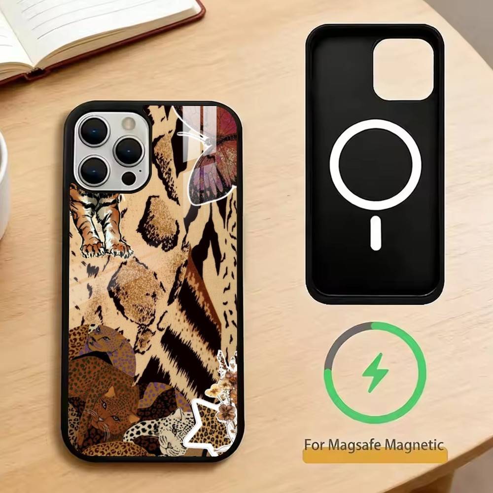 Чехол для телефона с принтом леопарда и тигровой шкурой для iPhone 17, 16, 15, 14, 13, 12, 11 Plus, Pro, магнитный для беспроводной зарядки Magsafe