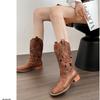 Women's Martin Boots V Desert Boots Boots Breathable New Thick Heel Cowboy Boots Western Mouth 2025 Hollow Embroidery