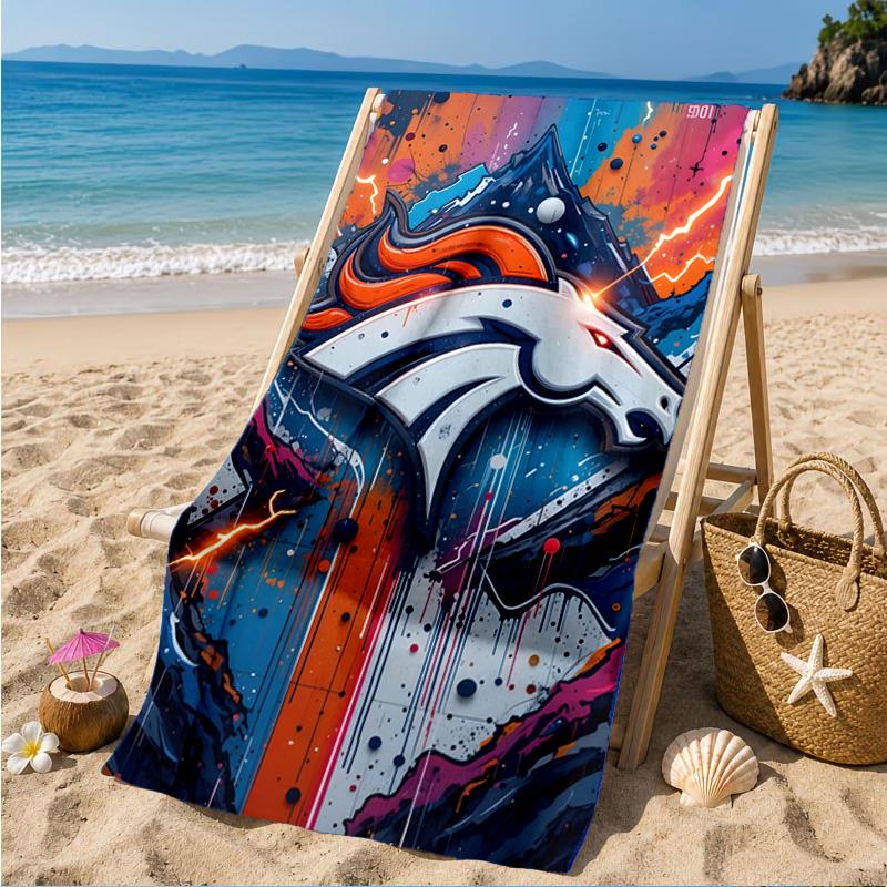 Пляжное полотенце с логотипом Denver Broncos, Быстросохнущее, Легко ухаживать, Подходит как для фитнеса, так и для пляжного отдыха, Спортивный незаменимый аксессуар