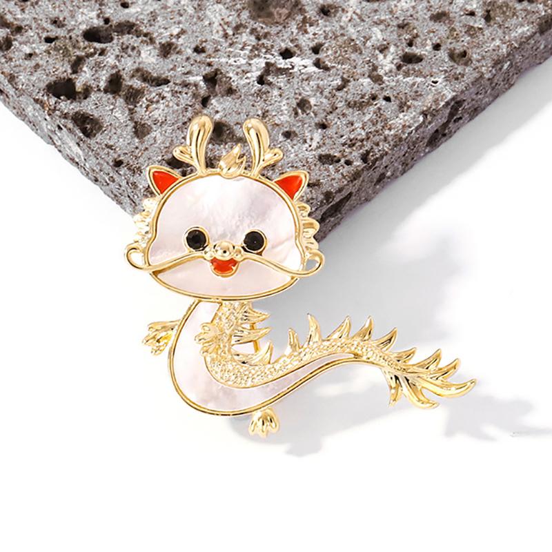 Cartoon Imitation Shell Dragon Brooch For Women Chinese Zodiac Dragon Enamel Pins Cute Animal Badge Birthday Jewelry Gift