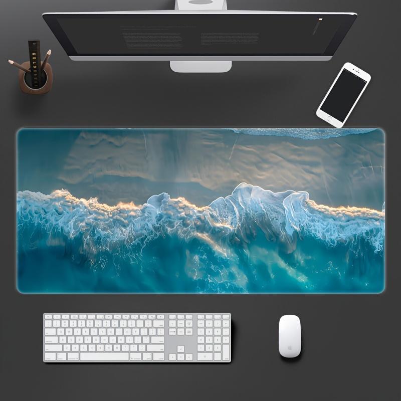 Wave Pattern Large Gaming Mouse Pad Non-Slip Rubber Desk Pad Precision Edges Washable Desktop Mat E-Sports Computer Accessories