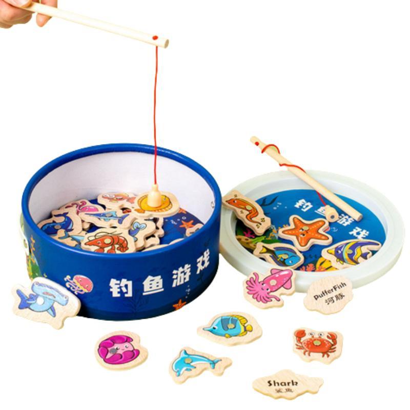 Educational Wooden Magnetic Fishing Game For Children Ocean Animal Cognition And Parent-child Interactive Toy