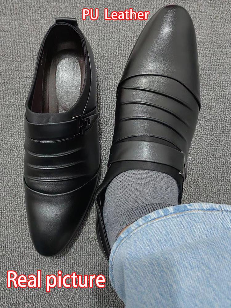 Classic Men Dress Shoes Slip On PU Leather Shoes for Men Plus Size Point Toe Business Casual Men Formal Shoes for Wedding