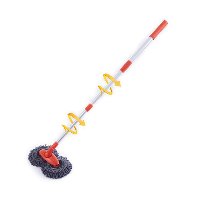 Телескопическая швабра для мытья автомобиля с двумя головками из шенилла и мягкой щетиной