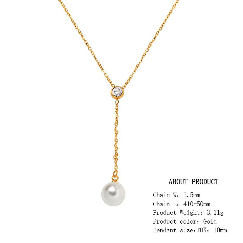 Vintage 18K Gold Plated Stainless Steel Pearl Zirconia Tassel Necklace Waterproof Jewelry Gift for Women for Parties