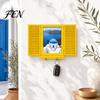 Family Portrait Wall Decoration Key Holder with Hidden Storage Shelf, Mediterranean-Style Window Frame Photo Shelf Display Stand, Functional Entryway