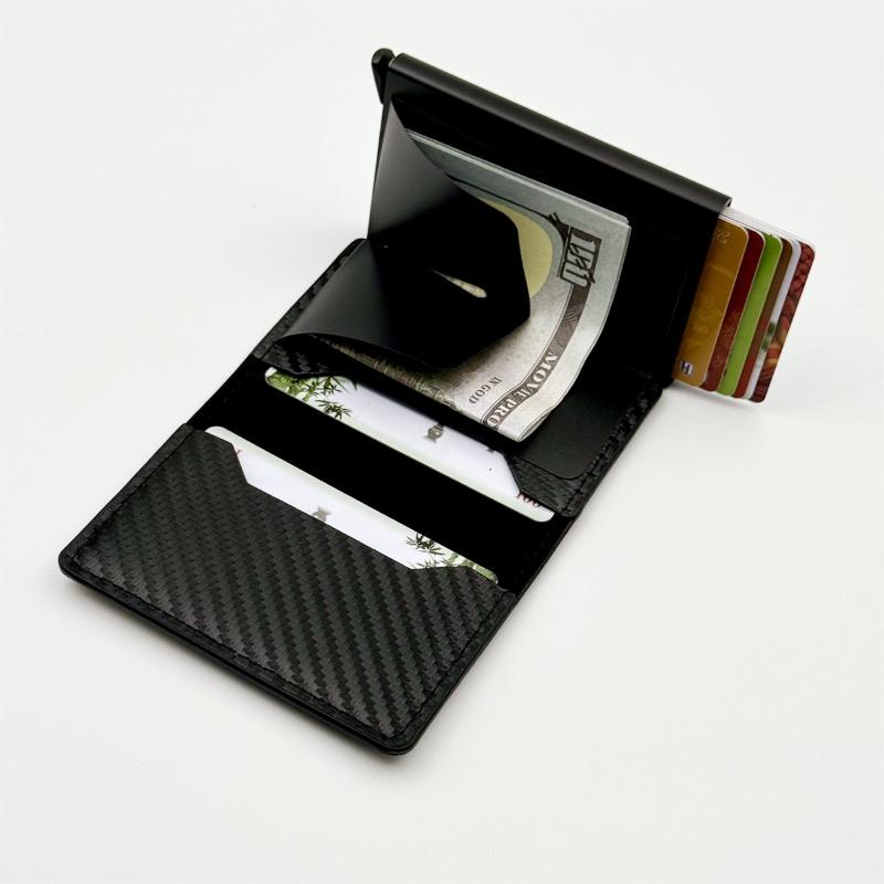Minimalist Carbon Fiber Men Wallet RFID Blocking Aluminum Card Holder Thin Business Purse for Daily Carry
