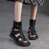 Johnature Genuine Leather Sandals Back Zipper Peep Toe Breathable Hollow-out Boots Women's Shoes