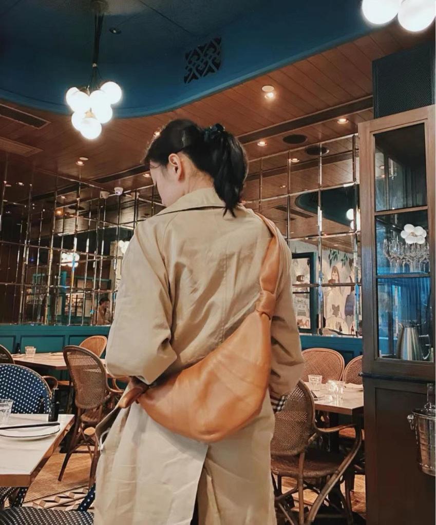 French Lambskin Croissant Leather Crossbody Bag - Women's Dumpling Style