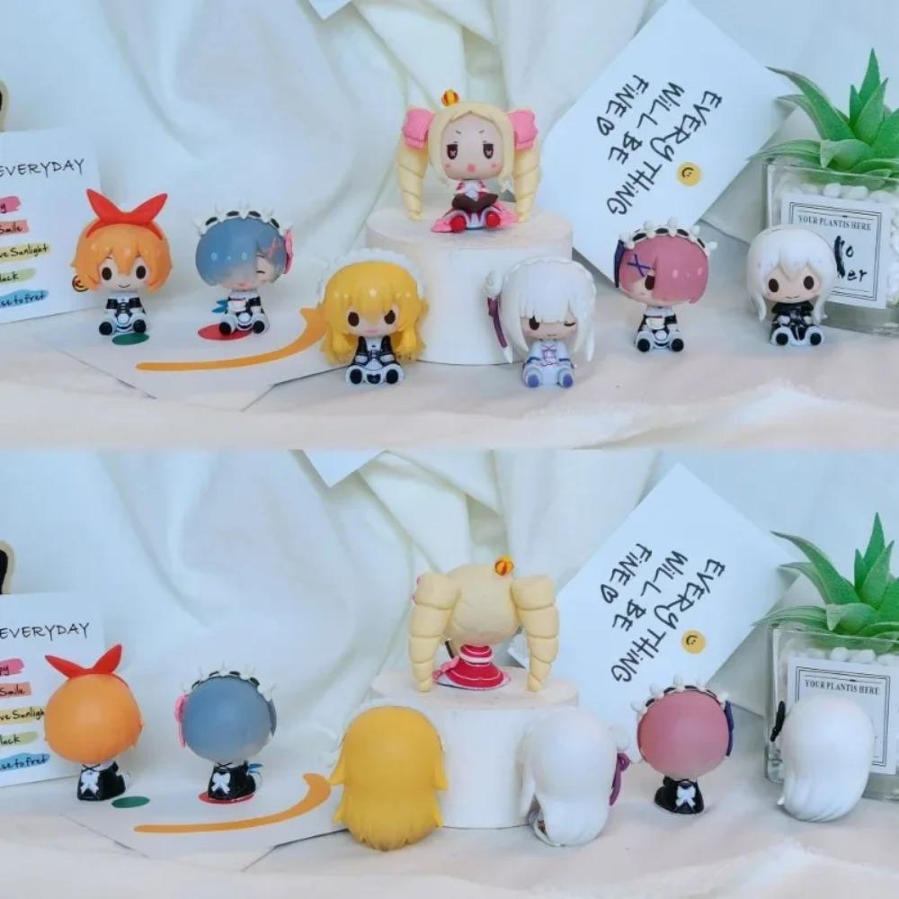 Милая фигурка Рем из Re Zero Мини-статуэтка Эмилии Рам Кавайное аниме Re:Нулевая Фигурка Скульптура Украшение для Дома Орнамент Аксессуары для Стола