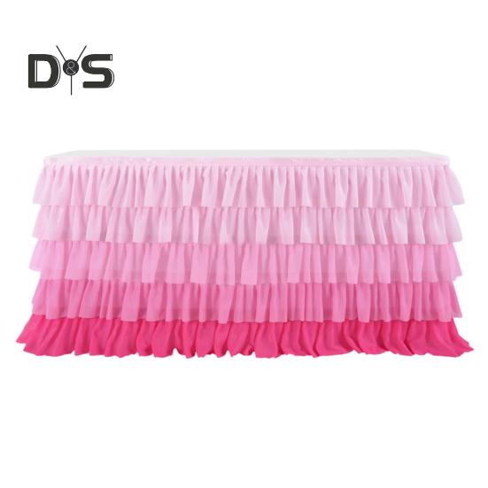 Table Skirt for Rectangle And Round Table Multi-layer Ruffle Reusable Gradient Rainbow Color Beach Parties Ceremony Birthday Party Decoration Table