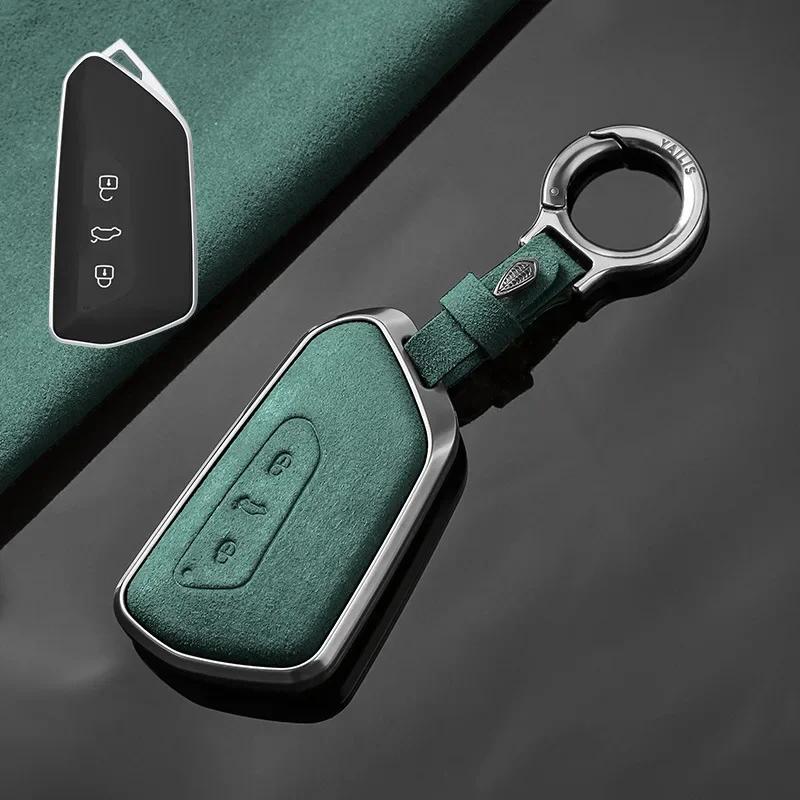 Interior Mouldings Aluminum Alloy Turn Fur for VW Volkswagen Golf 8 Mk8 2020 Skoda 3 Button Smart Remote Car Key Case Cover Ring