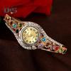 Women Bracelet Watch Luxury Colorful Rhinestone Ethnic Style Elegant Round Vintage Ladies Girls Dress Wristwatch Fashion Jewelry Birthday Gift