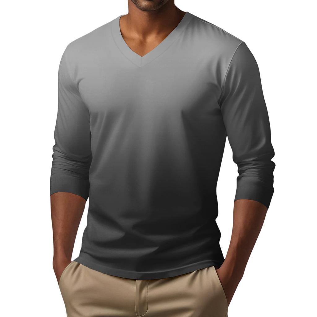 Мужская футболка с V-образным вырезом, повседневная, модная, с принтом, с длинным рукавом
