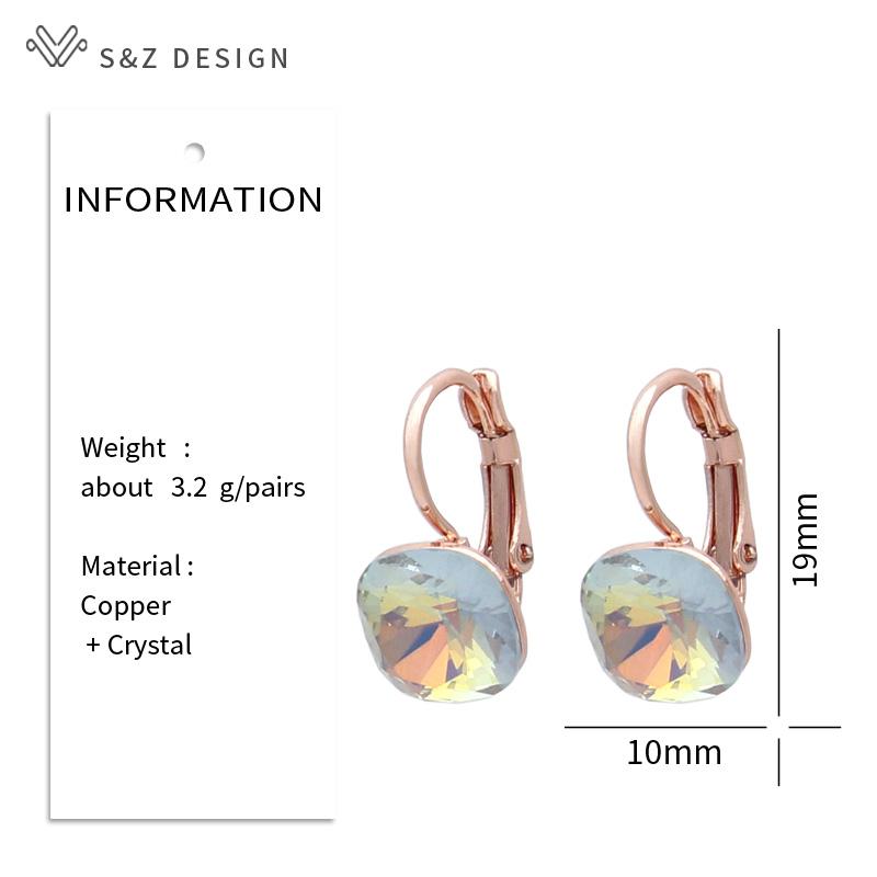 Fashion Square Colorful Crystal Drop Earrings For Women Wedding Rose Gold Color Jewelry Eardrop