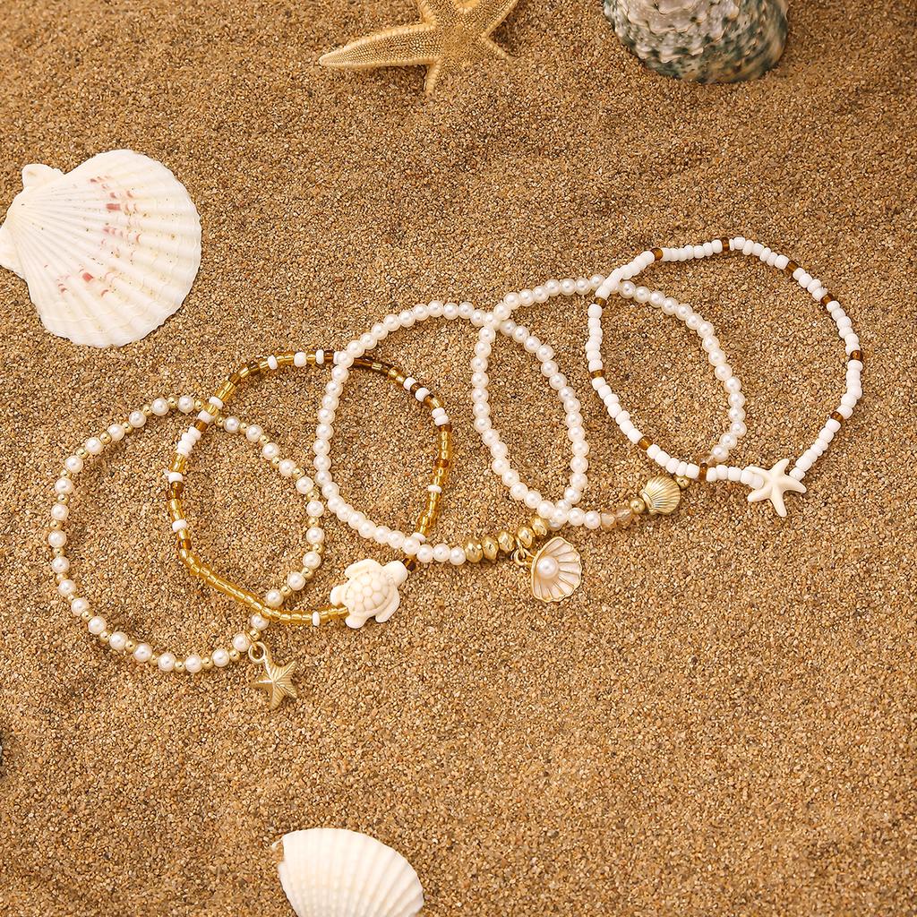 Fashion Imitation Starfish Turtle Pendant Bracelets Bohemian Multi-layer Rice Bead Bracelet Women's Daily Party Summer Zircon