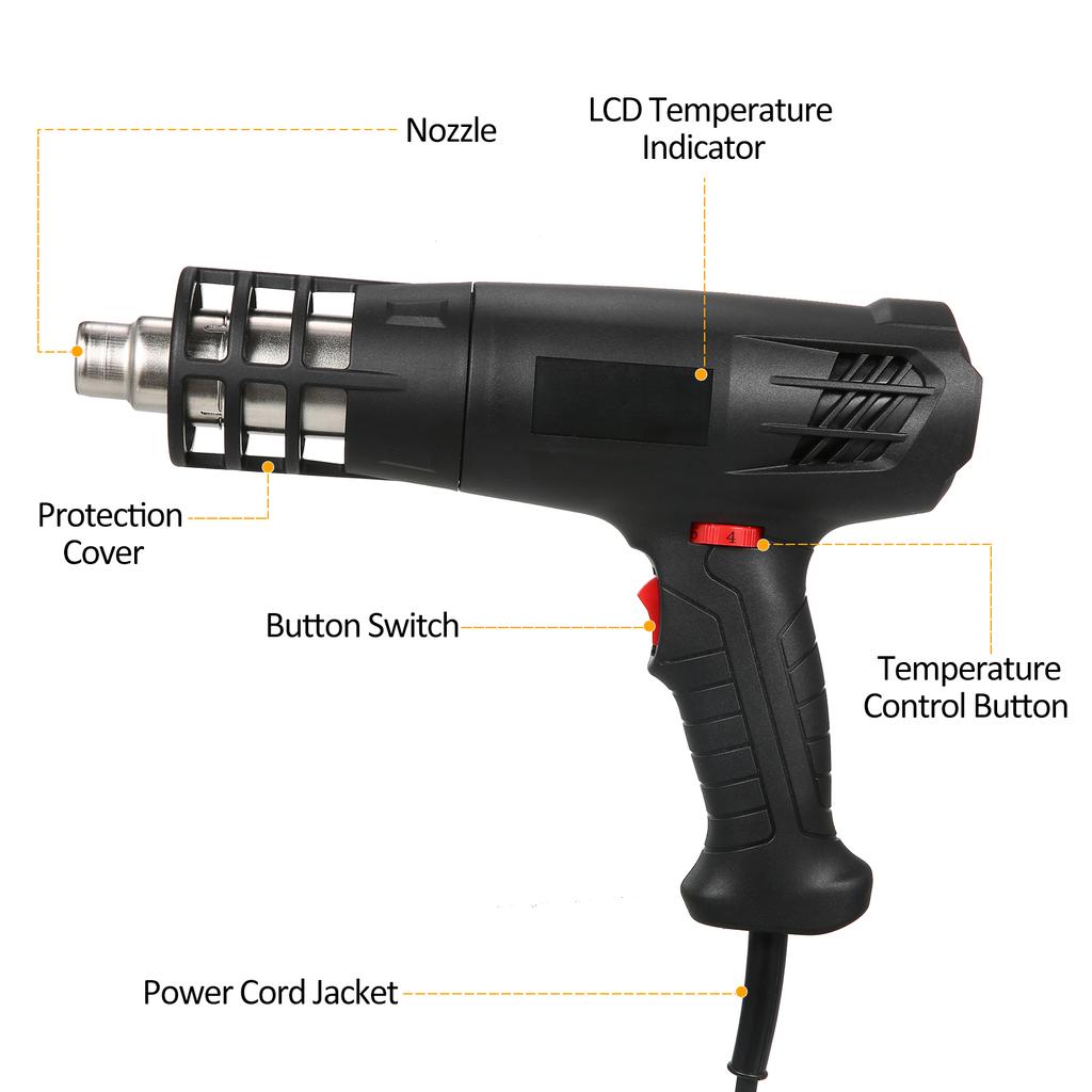 Машина горячего воздуха 1600-2000 Вт Комплект машины для нагрева горячим воздухом с двойной настройкой температуры (122℉~1012℉)