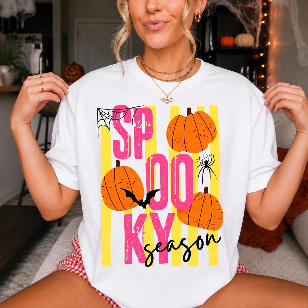 Spooky Season Pumpkins T-shirt | Halloween Pumpkin Spider Tee
