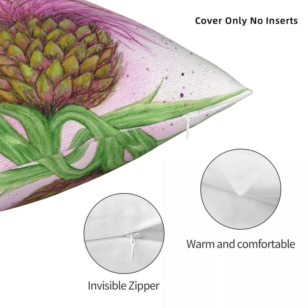 Bee On A Thistle Square Pillowcase Polyester Linen Velvet Printed Zip Decorative Pillow Case Home Cushion Cover