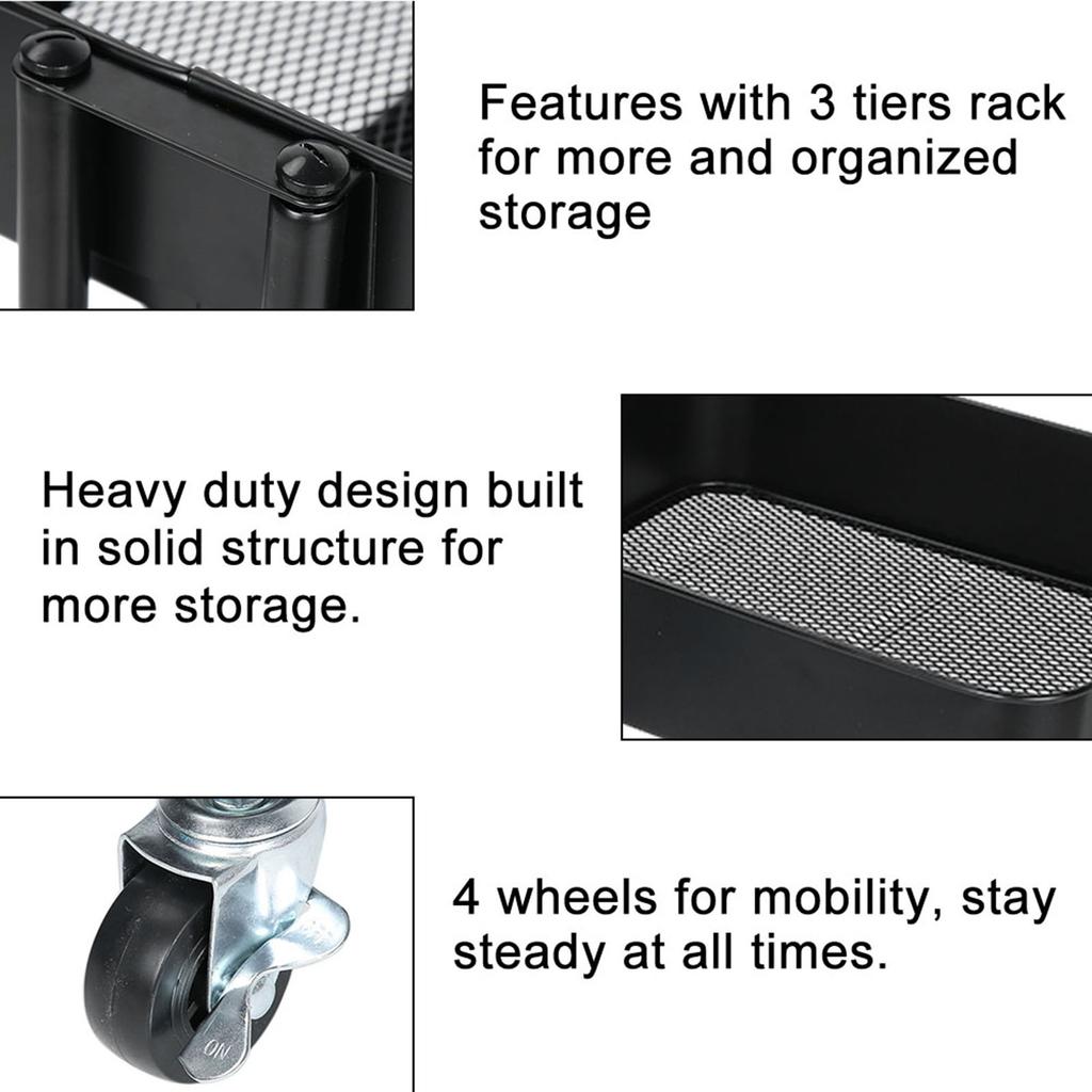 Парикмахерская 3-х уровневая тележка для хранения на колесиках, тонкая тележка для хранения на колесах, черная