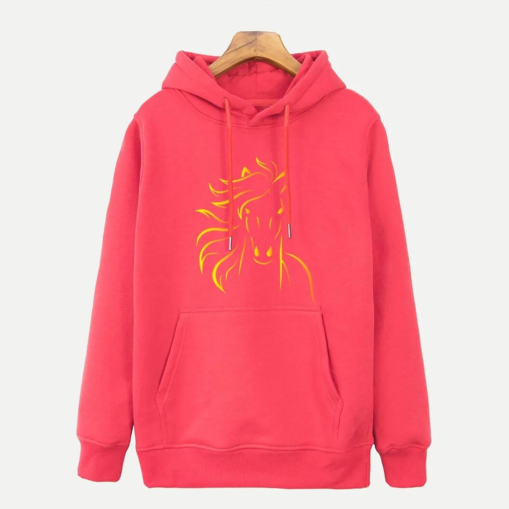 WoUnisex Спортивная толстовка с капюшоном Осень-зима Уличная мода Животные Огонь Лошадь Толстовки с героями мультфильмов FeUnisex Хип-хоп Женская толстовка