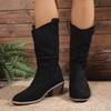 Retro Shoes, Women's Boots, Autumn and Winter Round-toed, Thick-heeled, Pleated, Pile Short Boots