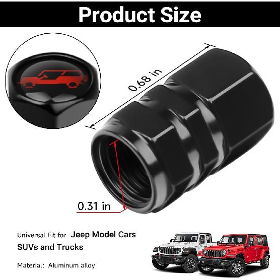 4PCS Car Tire Valve Stem Caps for Jeep Wrangler Accessories Aluminum Alloy Wheel Valve Covers Air Cap Cover Leak-Proof Tire Air Cap Set (Red)