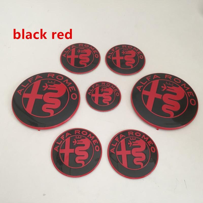 QJDS8 7pcs forAlfa Romeo Car emblem Wheel Cover caps front Hood badge rear Trunk Steering sticker Styling 2x74mm , 4x50mm,1x40mm