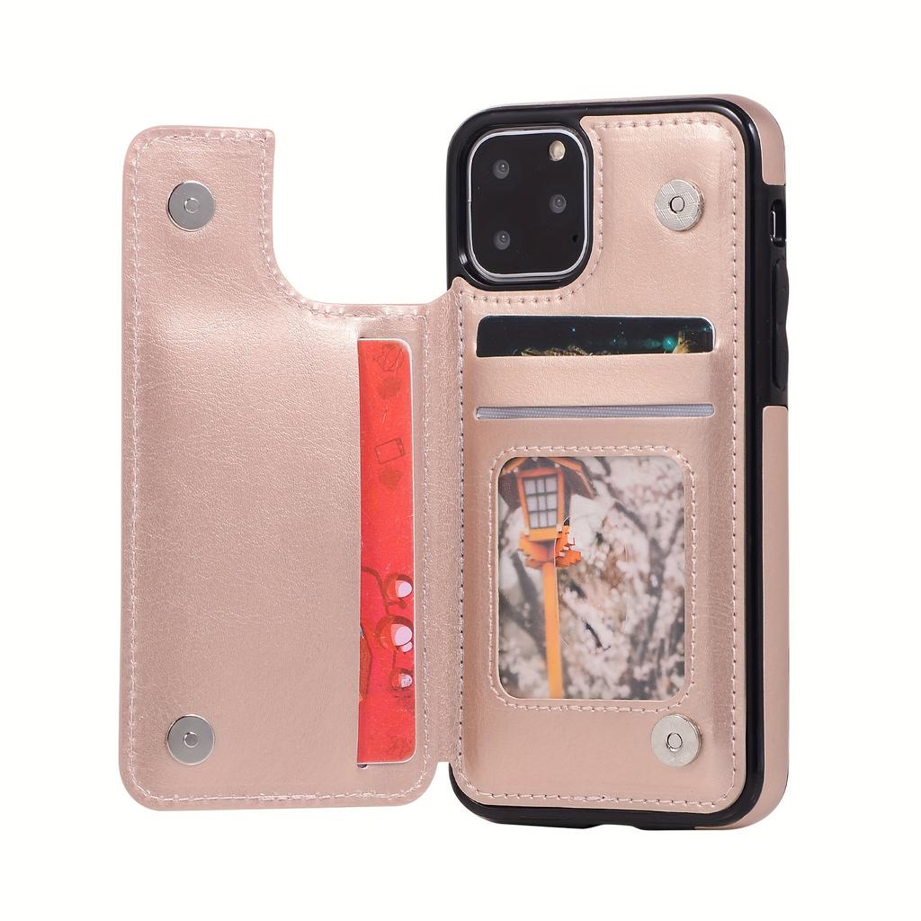 Чехол для телефона-кошелька с держателем для карт, чехол с подставкой для карт из искусственной кожи, двойной магнитной застежкой и прочным противоударным чехлом, для IPhone