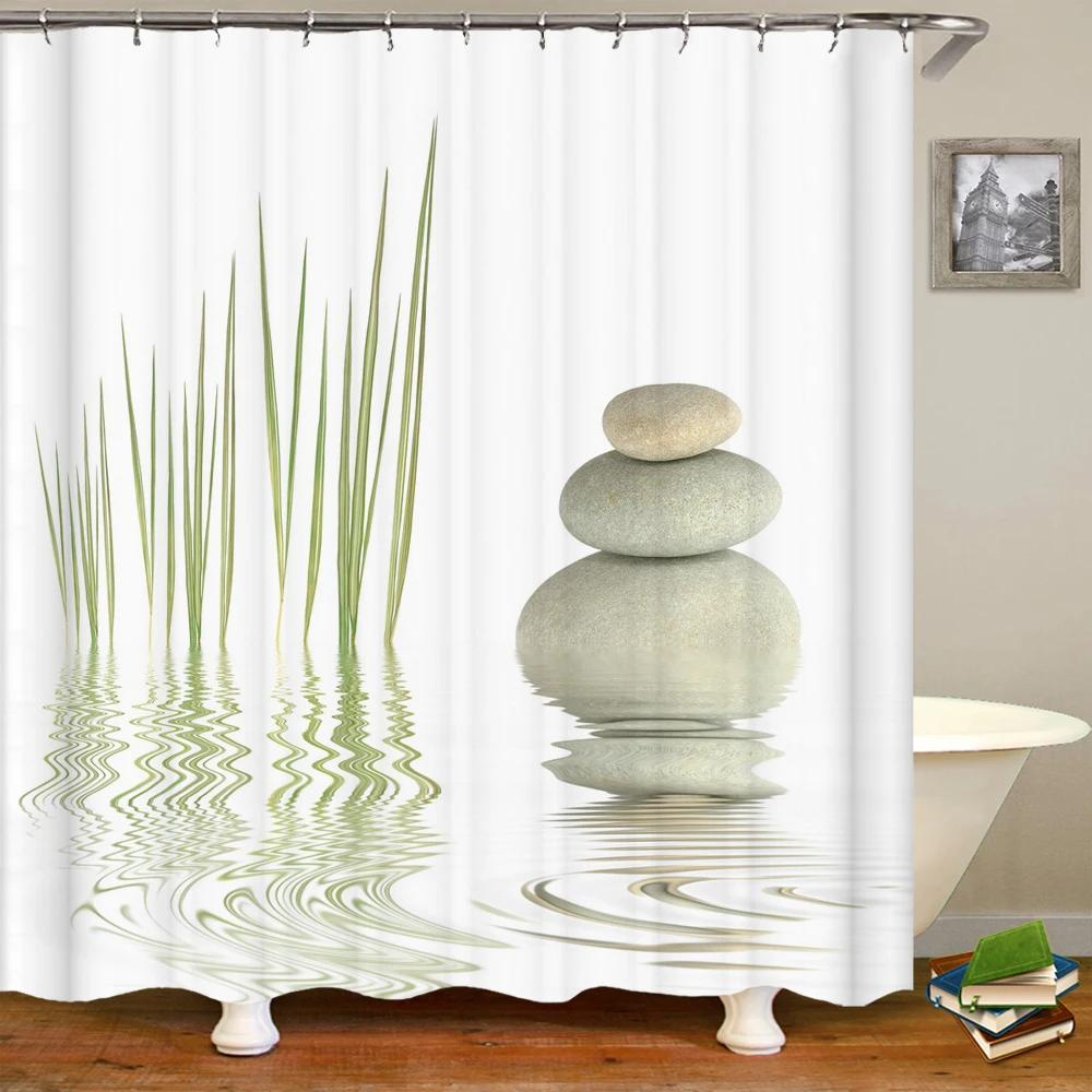 Занавеска для душа с цветочным принтом и галькой, водостойкая моющаяся декоративная занавеска для ванной комнаты, 3D занавеска для душа с крючком 240X180