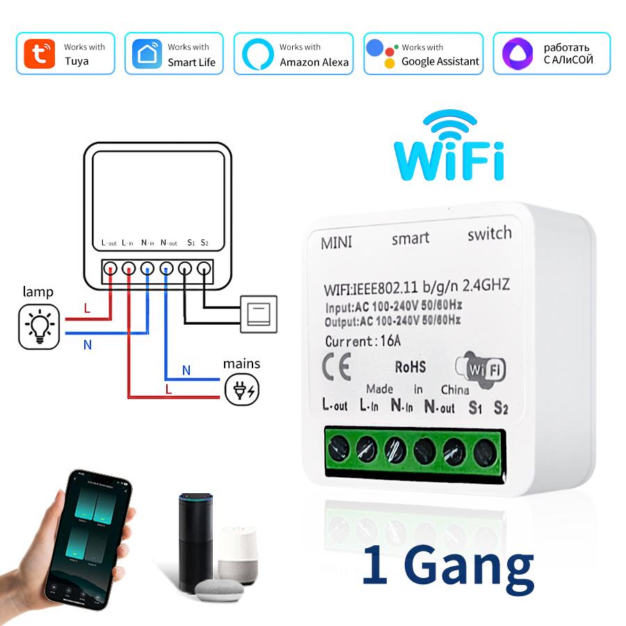 Умный выключатель 1/2 клавиши Wifi Tuya Smart Life Модуль выключателя света 100-240В 16А Реле Автоматический выключатель Дистанционное управление для Alexa Google Yandex