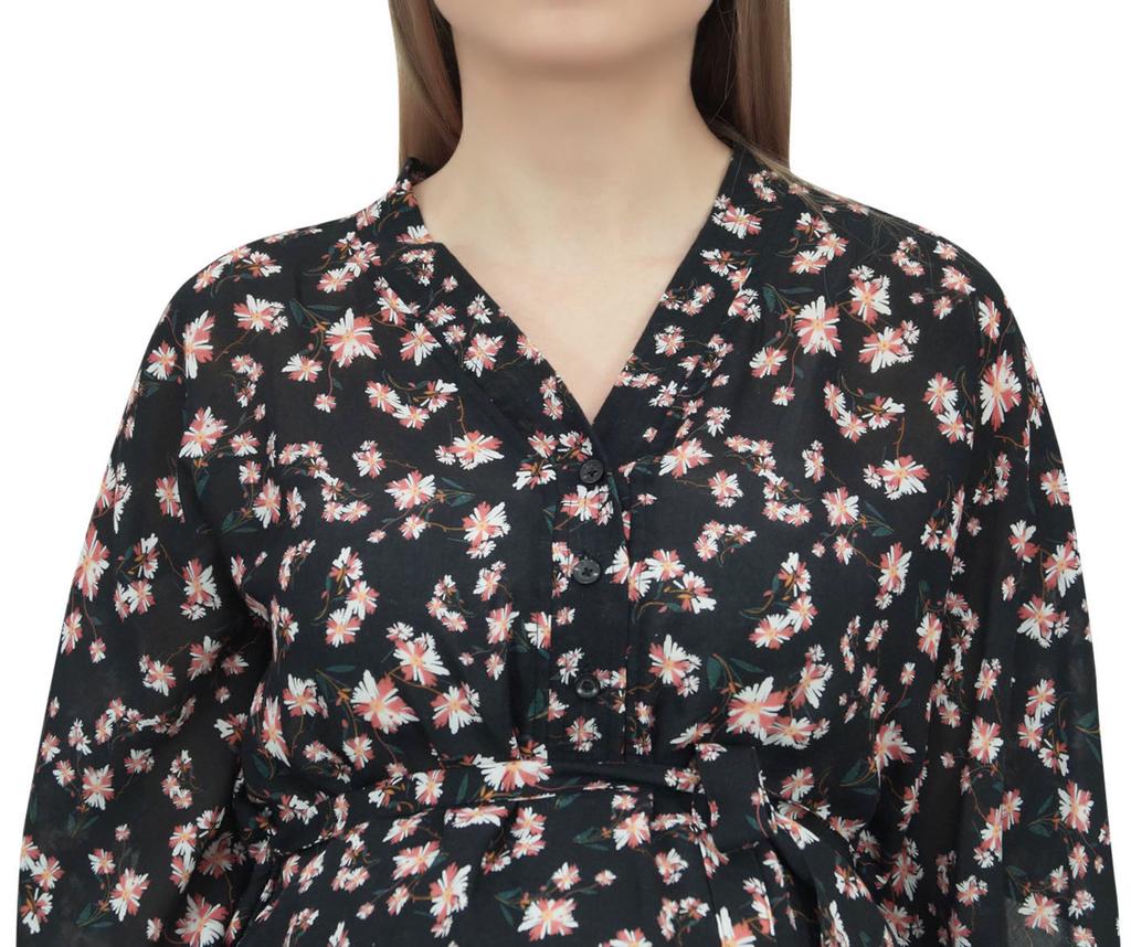 Bimba Moms Kimono Sleeve Floral Print Black Maxi Dress Maternity Kaftan-10