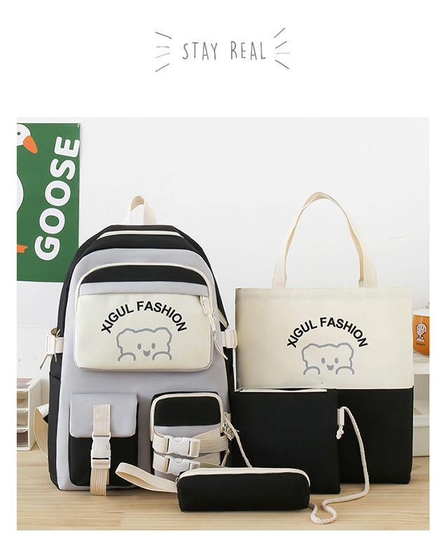 Urban Minimalist Style Breathable Nylon Student Backpack With Cute Cartoon Design