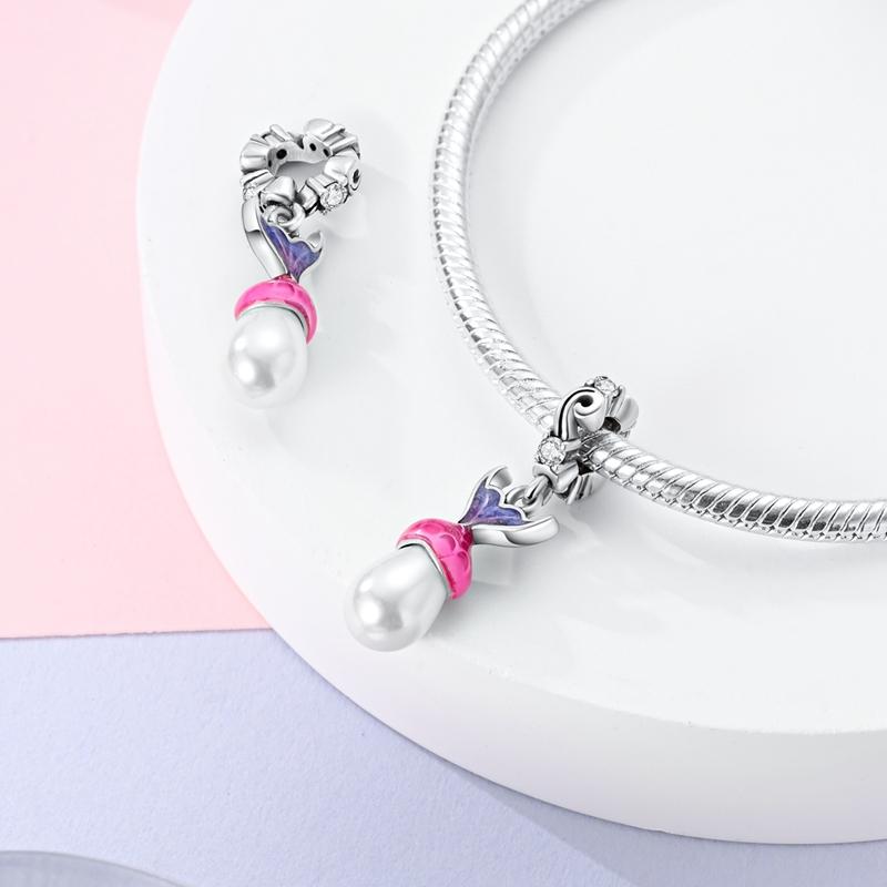 Лето S925 серебряный цвет ракушка жемчуг рыбий хвост светящийся океан серии Подвески бусины подходят S925 оригинальные браслеты DIY ювелирные изделия