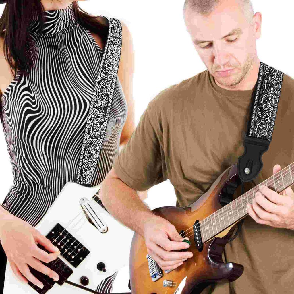 Вышитые гитарные ремни с 6 медиаторами Гитарный ремень в национальном стиле Регулируемый плечевой ремень Аксессуары для гитары