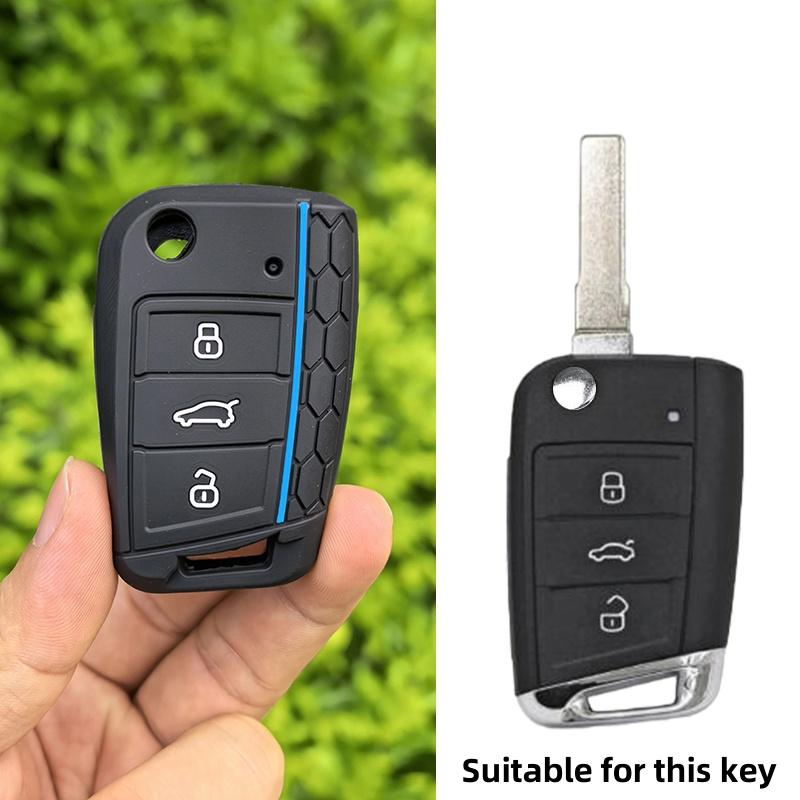 rmwpf7 Car Silicone Key Case Cover for VW Volkswagen Golf 7 MK7 Tiguan MK2 T-roc T-cross Skoda Octavia Kodiaq Karoq Seat Ateca Leon Fob