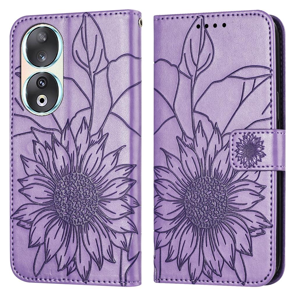 Защитный чехол из искусственной кожи с тиснением подсолнечника, фолио, держатель для магнитных карт, подставка, ремешок на запястье, флип-чехол для Huawei Honor 90 80 X50 P20 P30 8A 20I