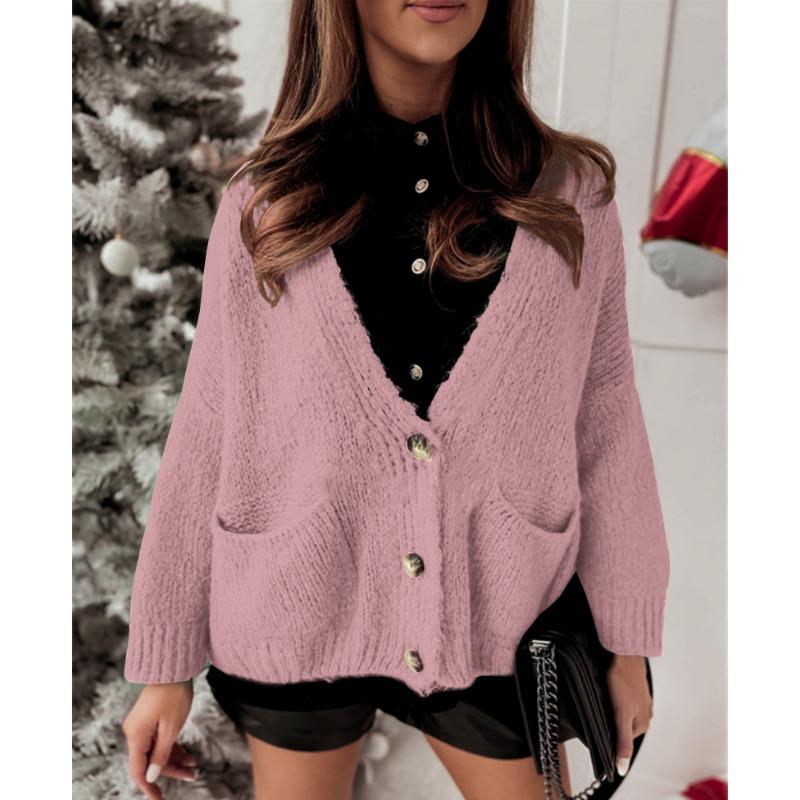Женская осенне-зимняя вязаная куртка, свободный свитер с длинными рукавами и карманами, темперамент
