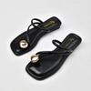 Summer Narrow Band Women Slipper Fashion Metal Decoration Low Heel Slip On Ladies Elegant Slides Casual Outdoor Beach Flip Flop